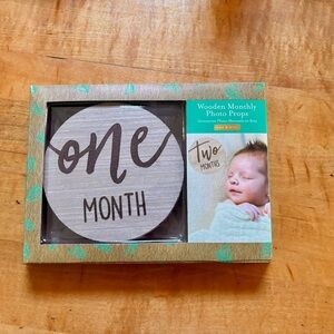 Kate & Milo Baby Monthly Milestone Marker Discs Cursive Script Wooden NEW In Box